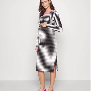 MamaLicious Striped Maternity Dress with Pink Trim and side slit (w/ strap)